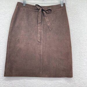 In Suede Womens Pencil Suede Skirt Size 4 Dark Brown Attached Ribbon Belt Lined